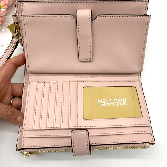 Michael Kors Jet Set Travel Double Zip Wristlet - Vanilla /Powder Blush Multi - Picture 5 of 9